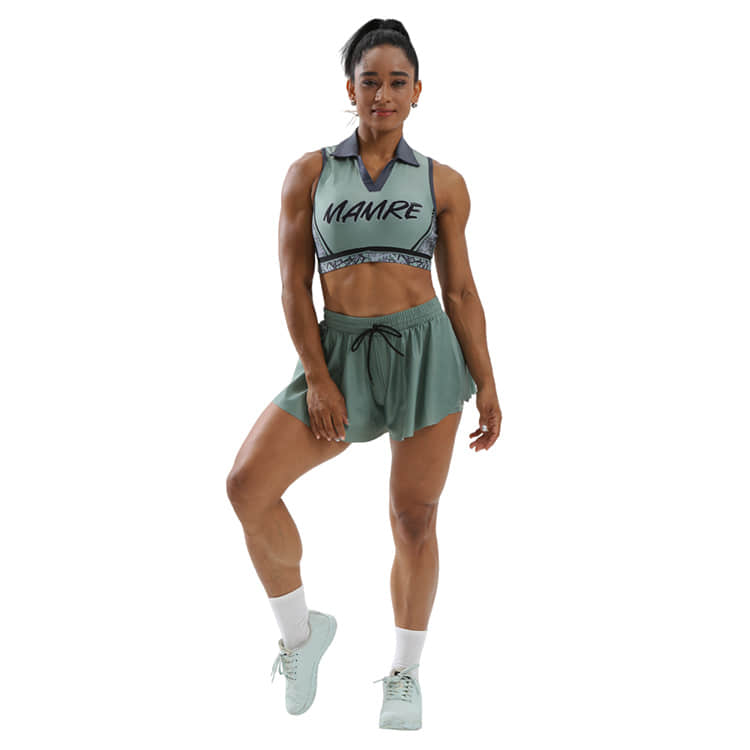 Green Cheer Bra and Shorts Set for Training