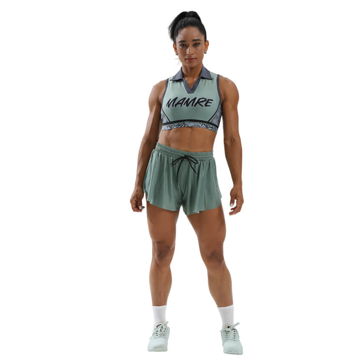 Green Cheer Bra and Shorts Set for Training