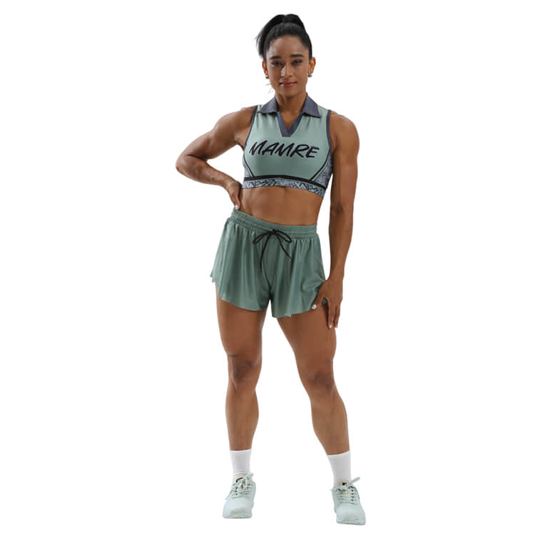 Green Cheer Bra and Shorts Set for Training