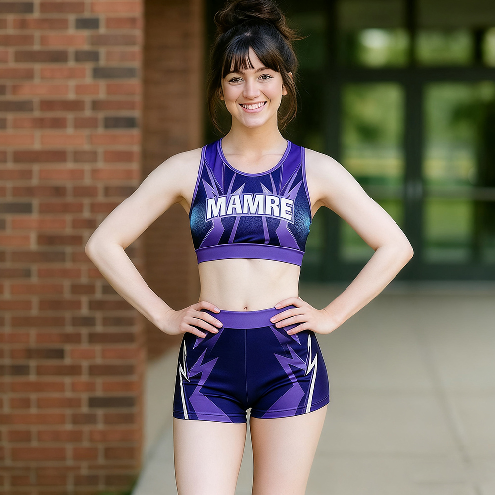 Purple Navy Lightning Cheer Uniform Crop Top Gradient Shorts Set