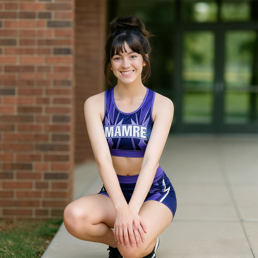 Purple Navy Lightning Cheer Uniform Crop Top Gradient Shorts Set