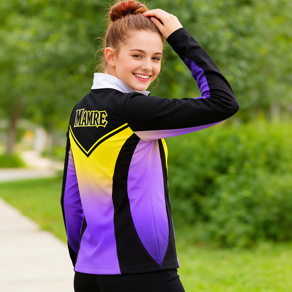 Black Purple Yellow Gradient Zip Up Cheerleading Warm Up Jacket