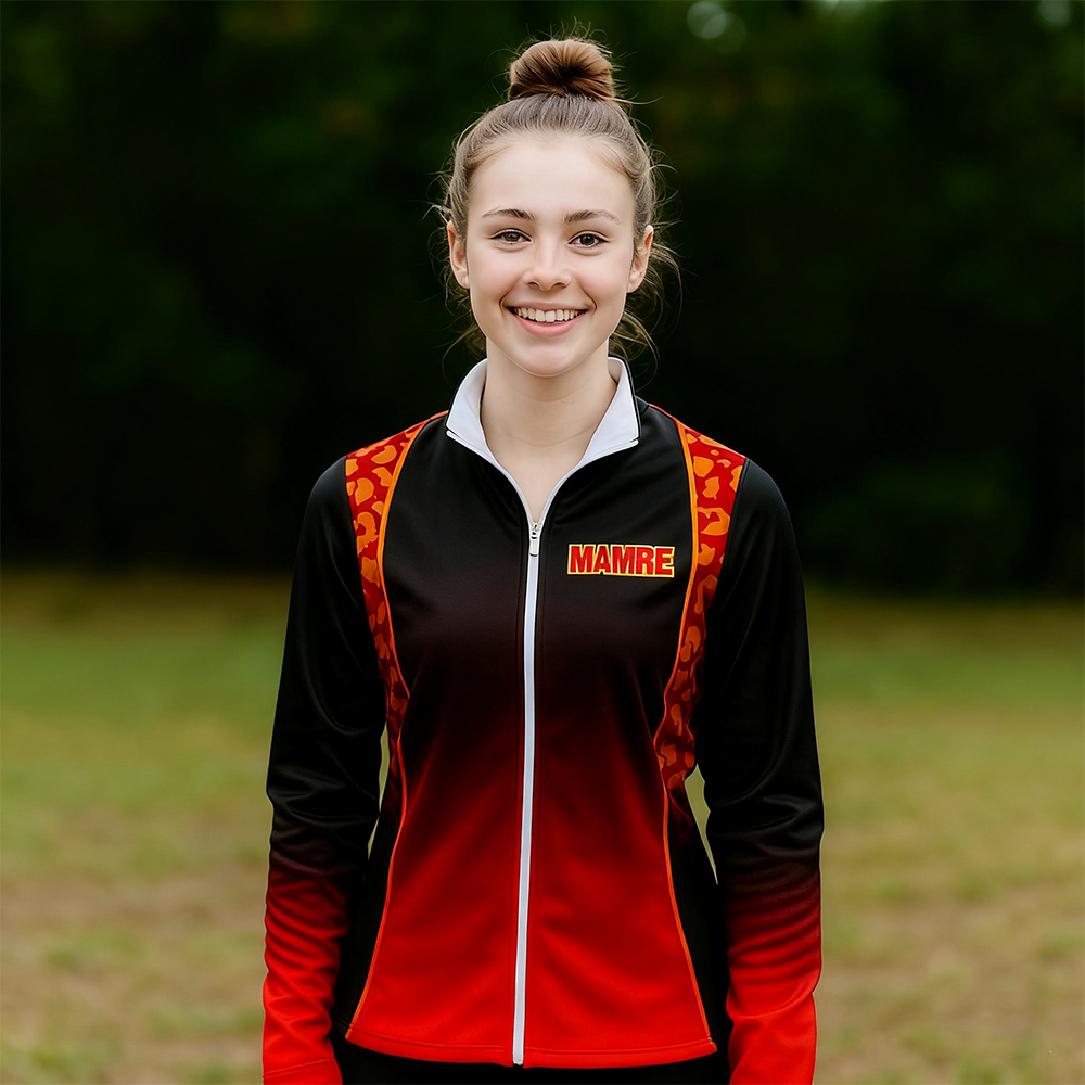 Custom Black Red Gradient Leopard Accent Cheerleading Jacket
