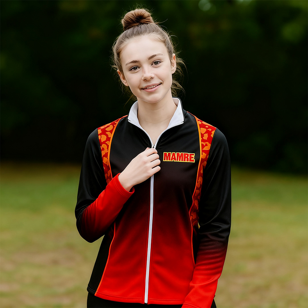 Custom Black Red Gradient Leopard Accent Cheerleading Jacket