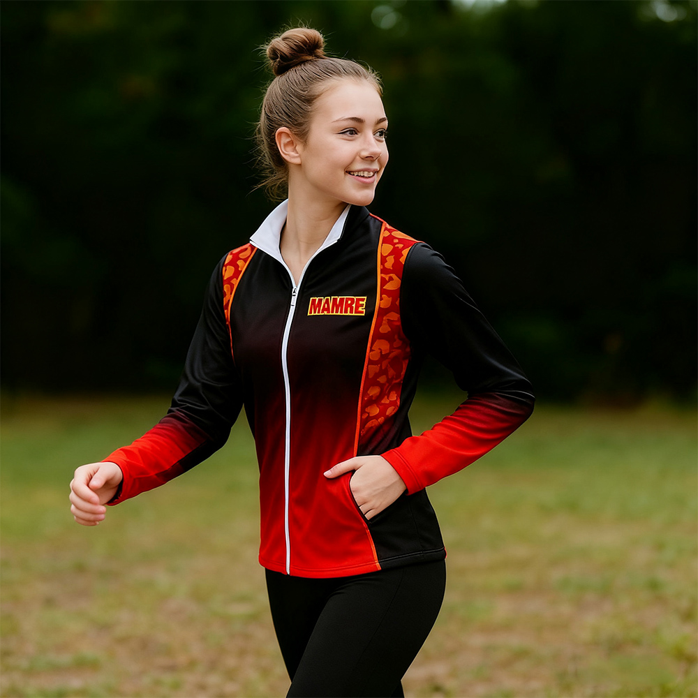 Custom Black Red Gradient Leopard Accent Cheerleading Jacket
