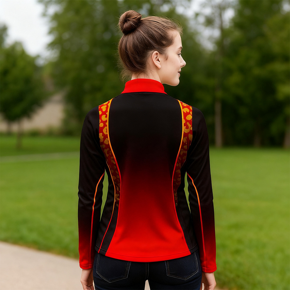 Custom Black Red Gradient Leopard Accent Cheerleading Jacket