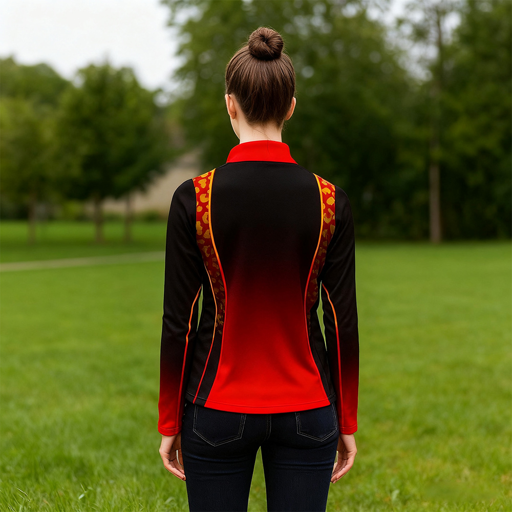 Custom Black Red Gradient Leopard Accent Cheerleading Jacket
