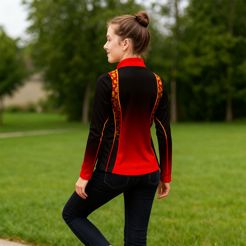 Custom Black Red Gradient Leopard Accent Cheerleading Jacket