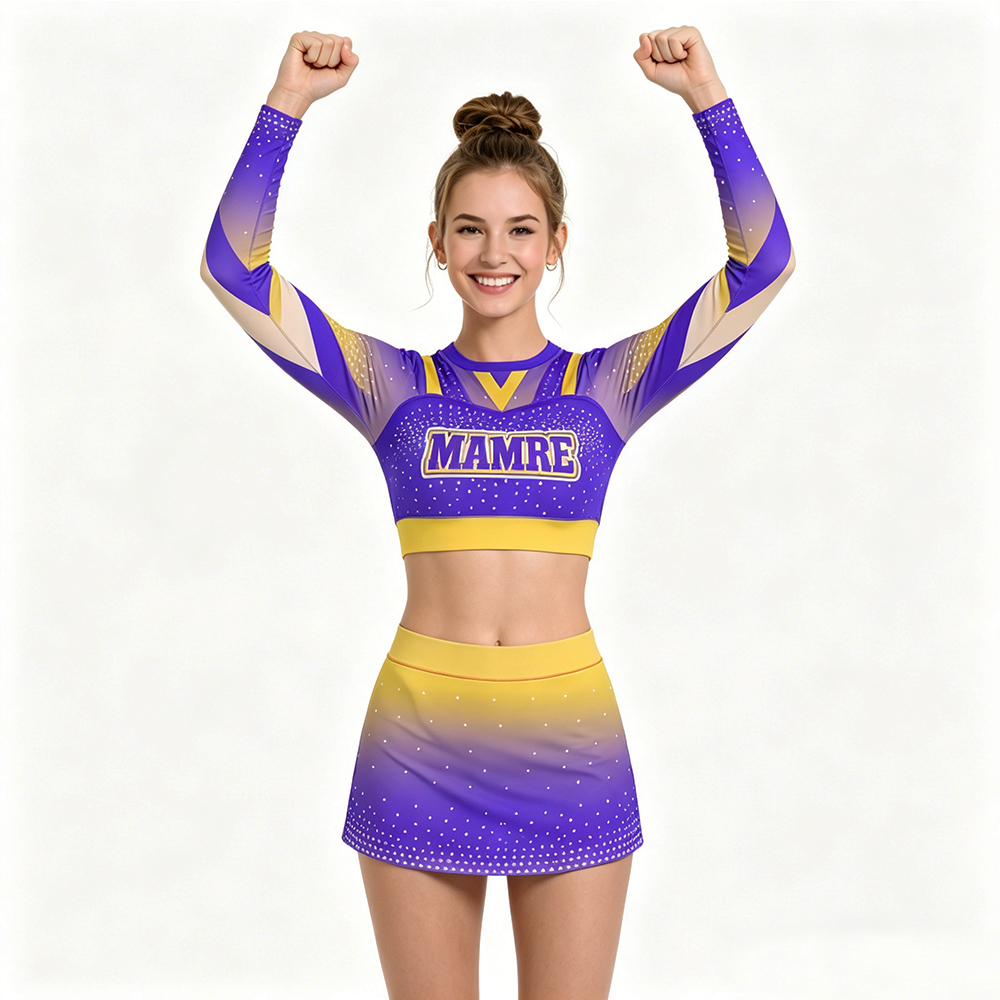Custom Purple Yellow Gradient Sparkle Cheerleading Uniform