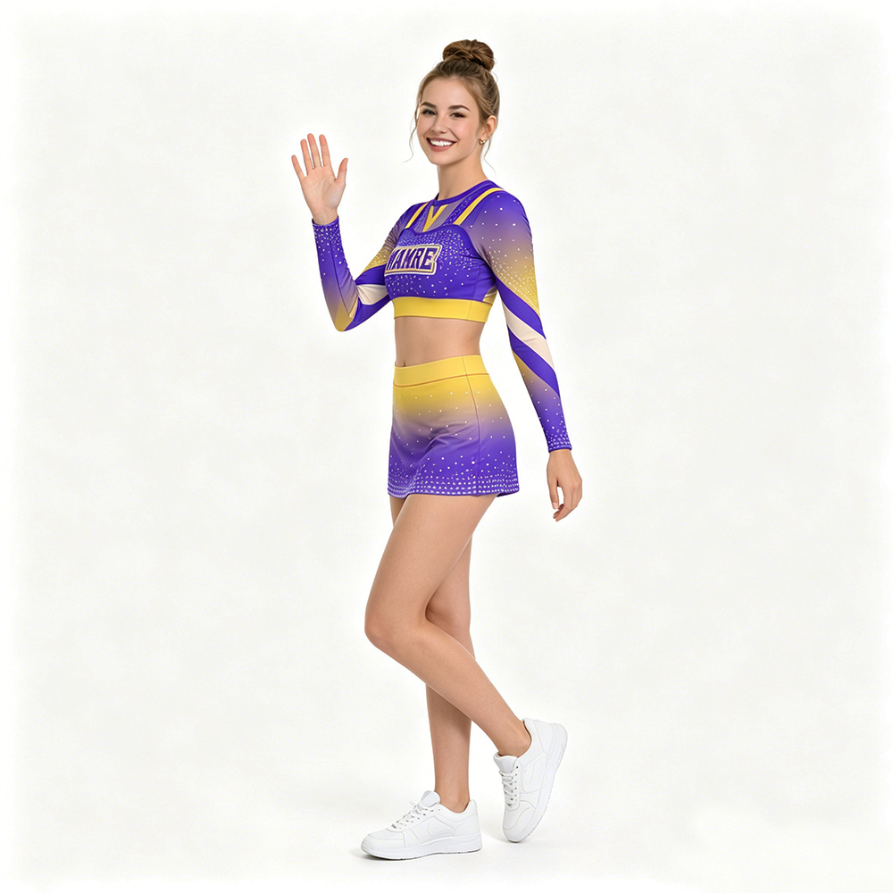 Custom Purple Yellow Gradient Sparkle Cheerleading Uniform