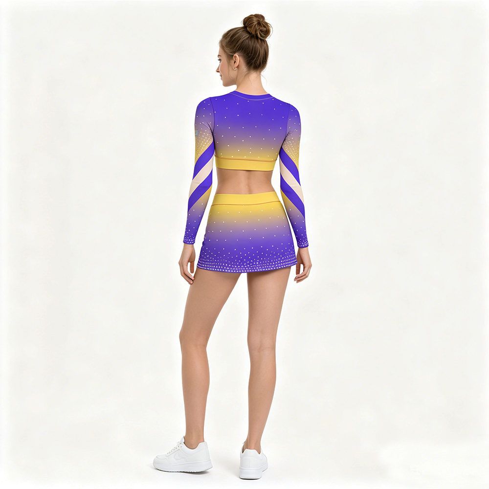 Custom Purple Yellow Gradient Sparkle Cheerleading Uniform