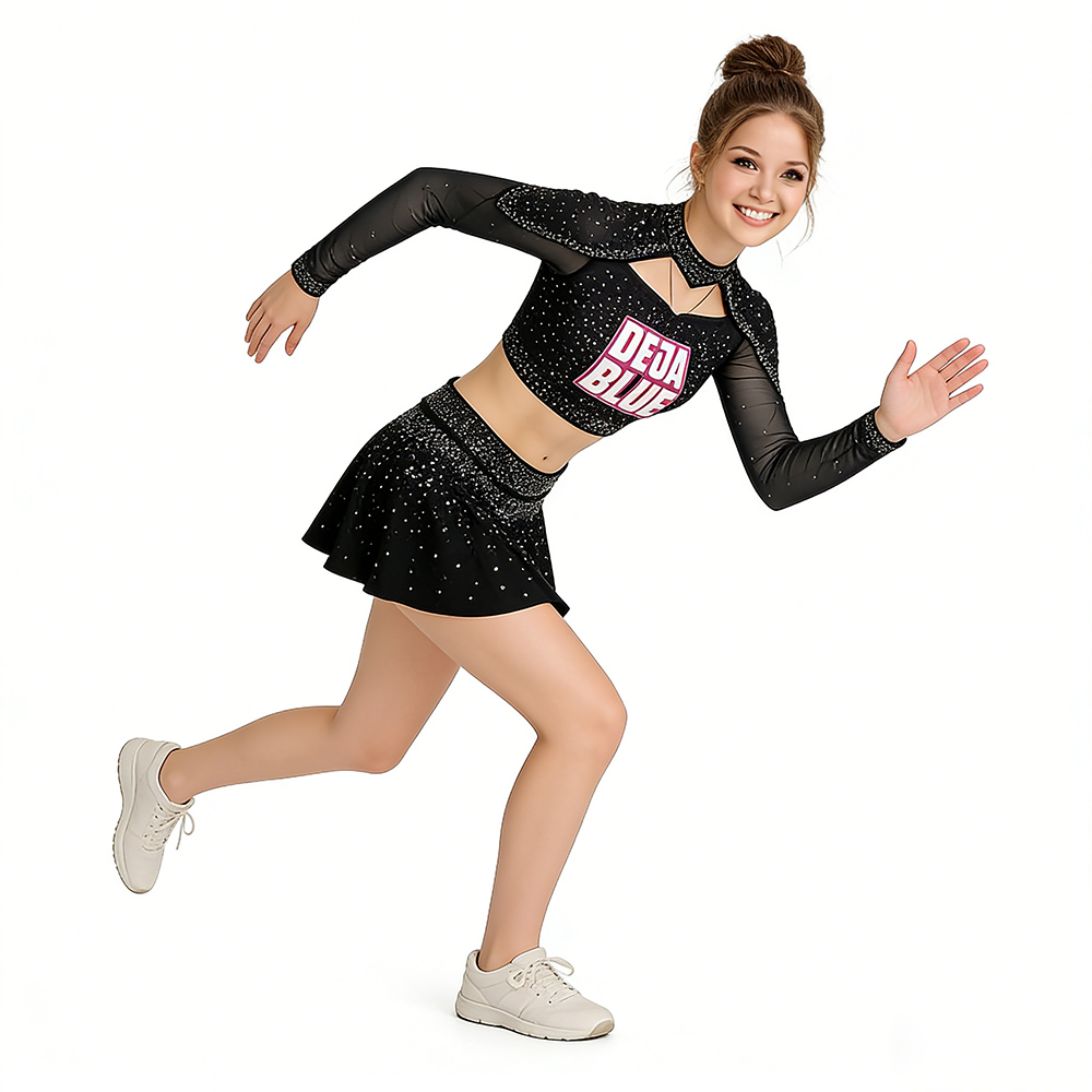 Custom All Black Heavy Rhinestone Sparkle Cheerleading Uniform