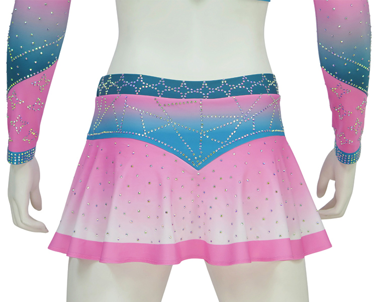 Pink Turquoise Blue White Gradient Heavy Rhinestone Cheerleading Uniform