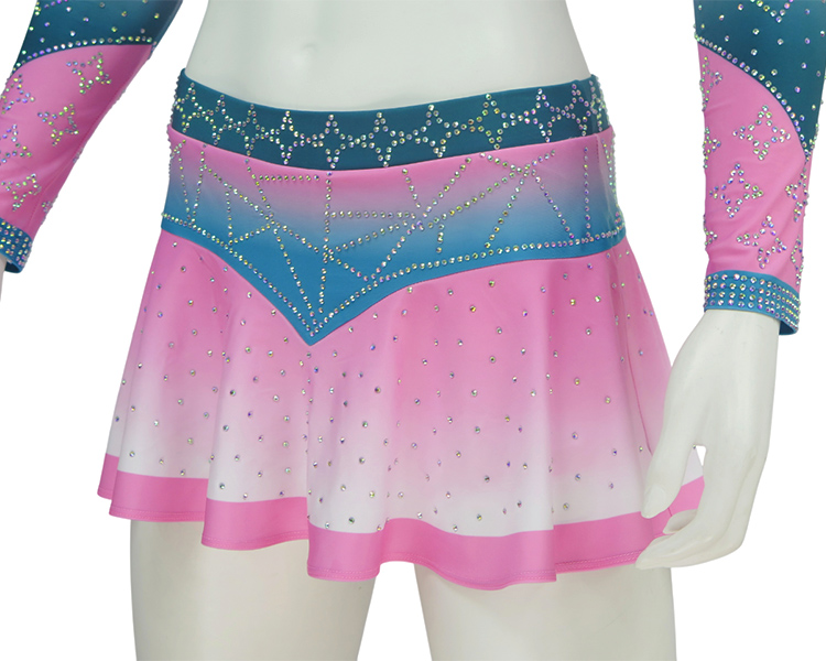 Pink Turquoise Blue White Gradient Heavy Rhinestone Cheerleading Uniform