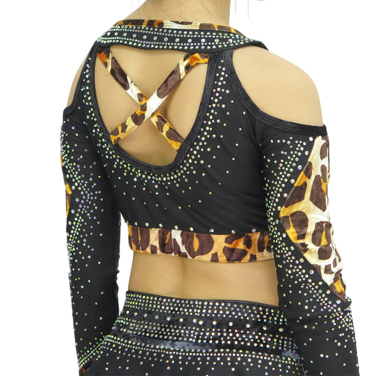 Custom Black Leopard Print Luxury Rhinestone Cheerleading Uniform