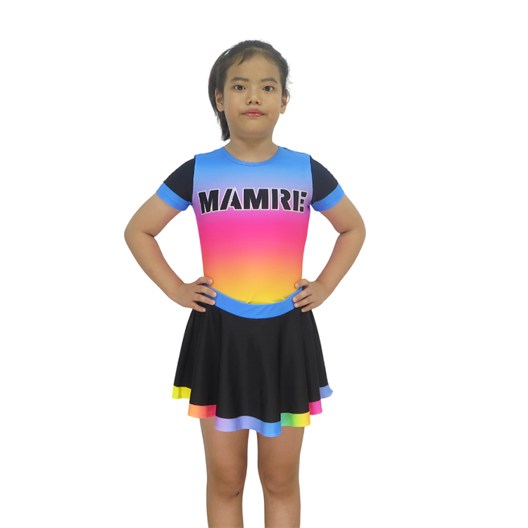 Short Sleeve Rainbow Gradient Cheer Crop Top Pleated Mini Skirt Set