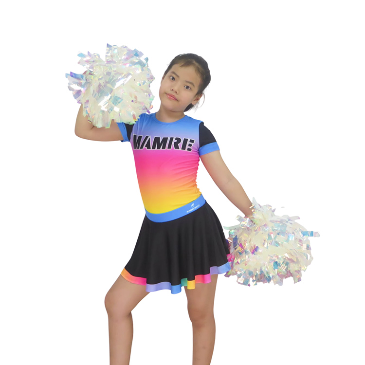 Short Sleeve Rainbow Gradient Cheer Crop Top Pleated Mini Skirt Set