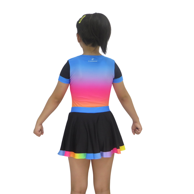 Short Sleeve Rainbow Gradient Cheer Crop Top Pleated Mini Skirt Set