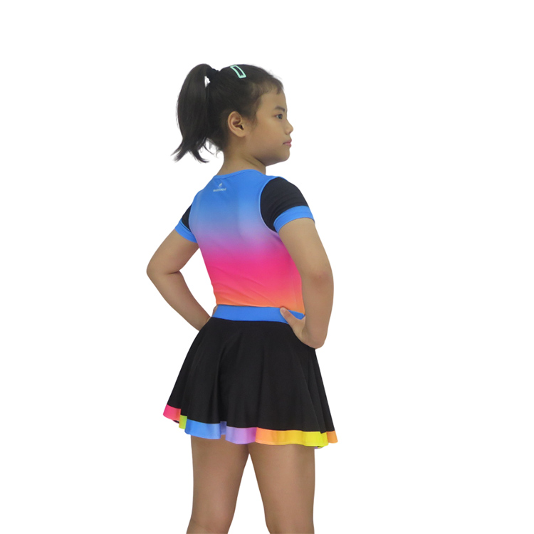 Short Sleeve Rainbow Gradient Cheer Crop Top Pleated Mini Skirt Set
