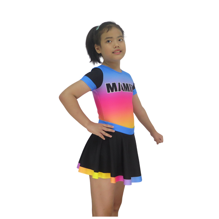 Short Sleeve Rainbow Gradient Cheer Crop Top Pleated Mini Skirt Set