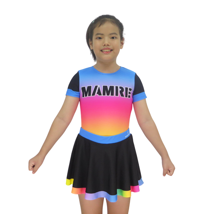 Short Sleeve Rainbow Gradient Cheer Crop Top Pleated Mini Skirt Set