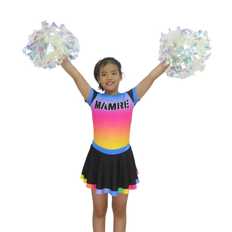 Short Sleeve Rainbow Gradient Cheer Crop Top Pleated Mini Skirt Set
