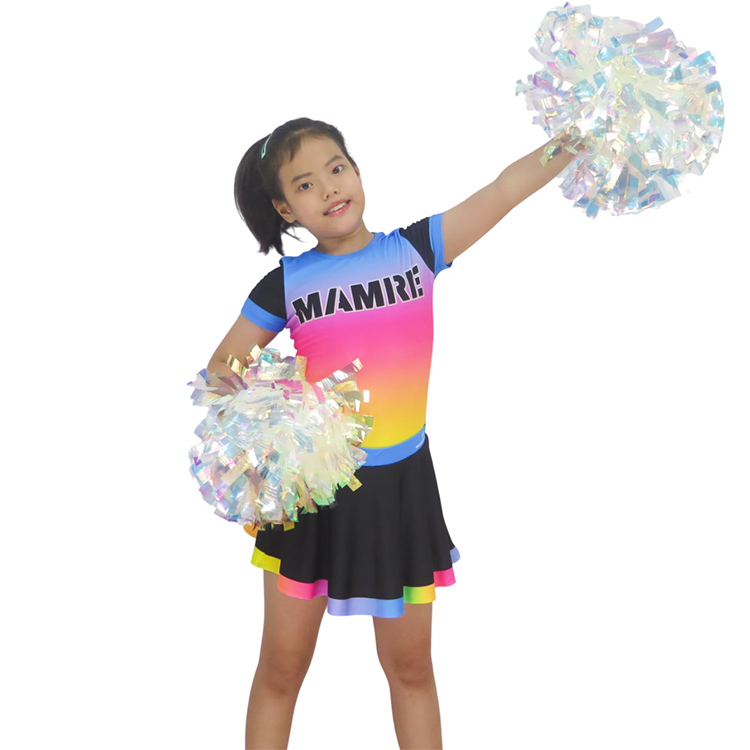Short Sleeve Rainbow Gradient Cheer Crop Top Pleated Mini Skirt Set