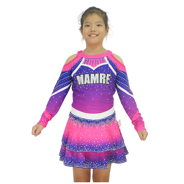 Purple Pink Blue Gradient Heavy Rhinestone Cheerleading Uniform