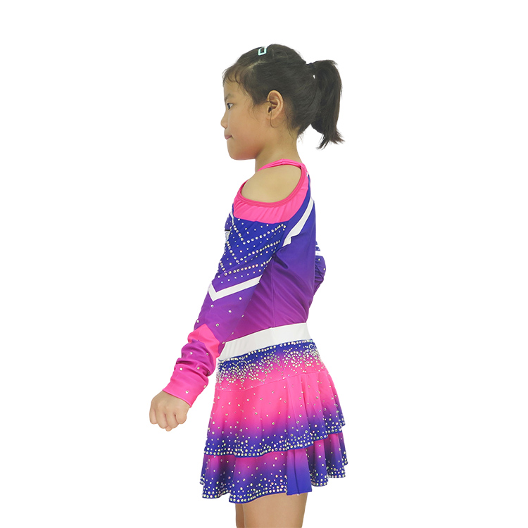 Purple Pink Blue Gradient Heavy Rhinestone Cheerleading Uniform
