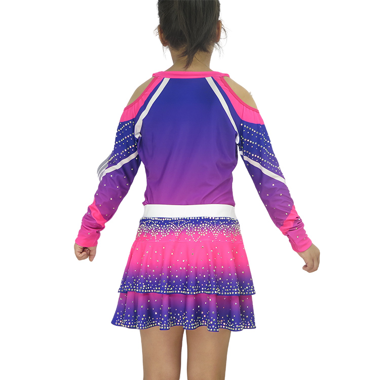 Purple Pink Blue Gradient Heavy Rhinestone Cheerleading Uniform