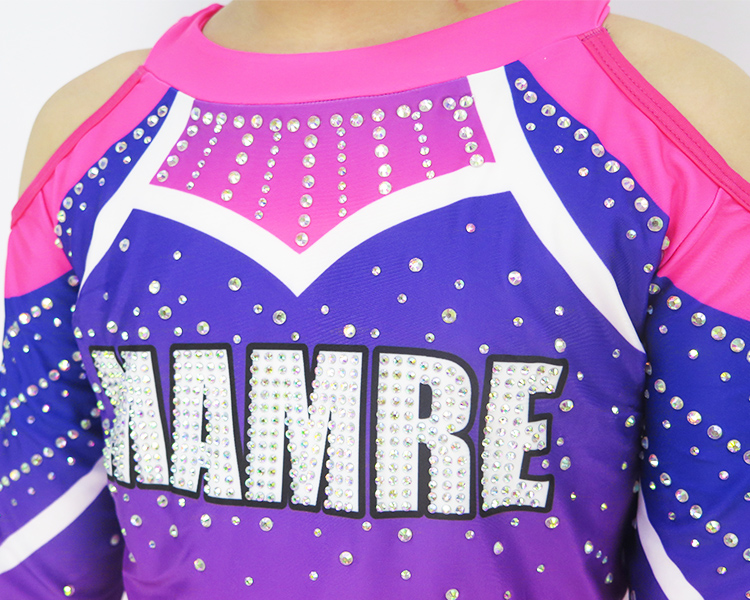 Purple Pink Blue Gradient Heavy Rhinestone Cheerleading Uniform