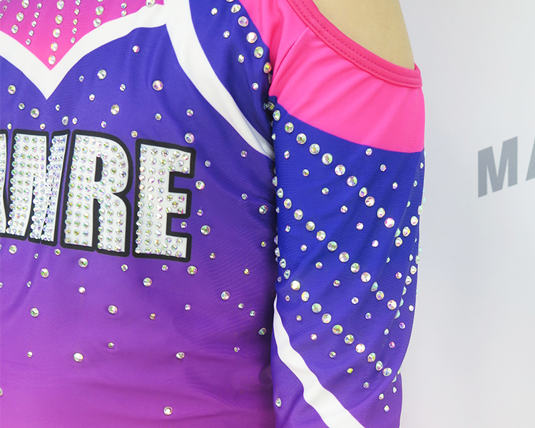 Purple Pink Blue Gradient Heavy Rhinestone Cheerleading Uniform