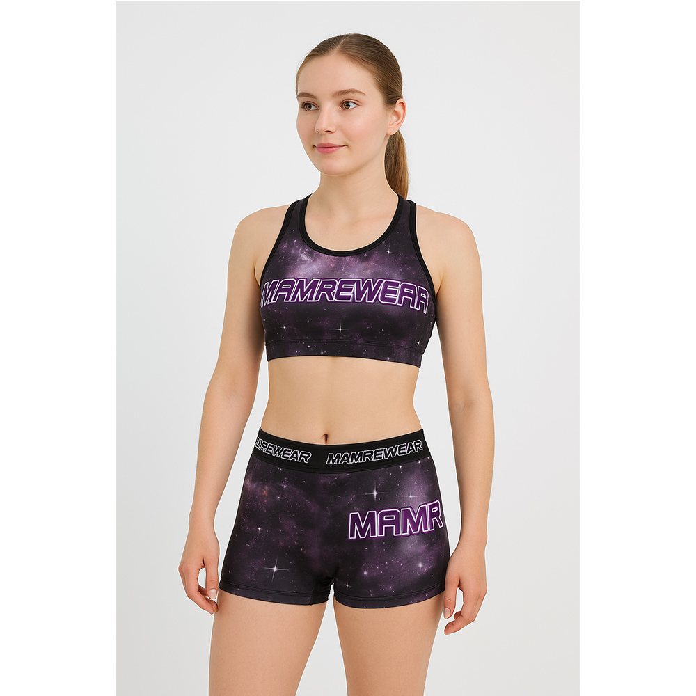 Purple Galaxy Starry Cosmic Cheer Racerback Crop Top And Shorts