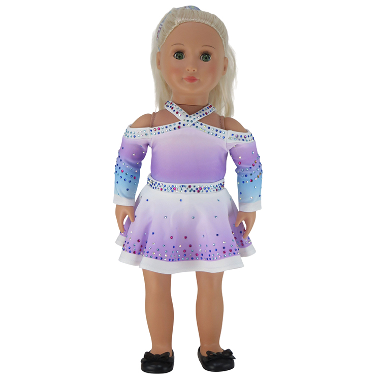 Fashion Cute Purple Blue Gradient Rhinestone Doll Cheer Costume