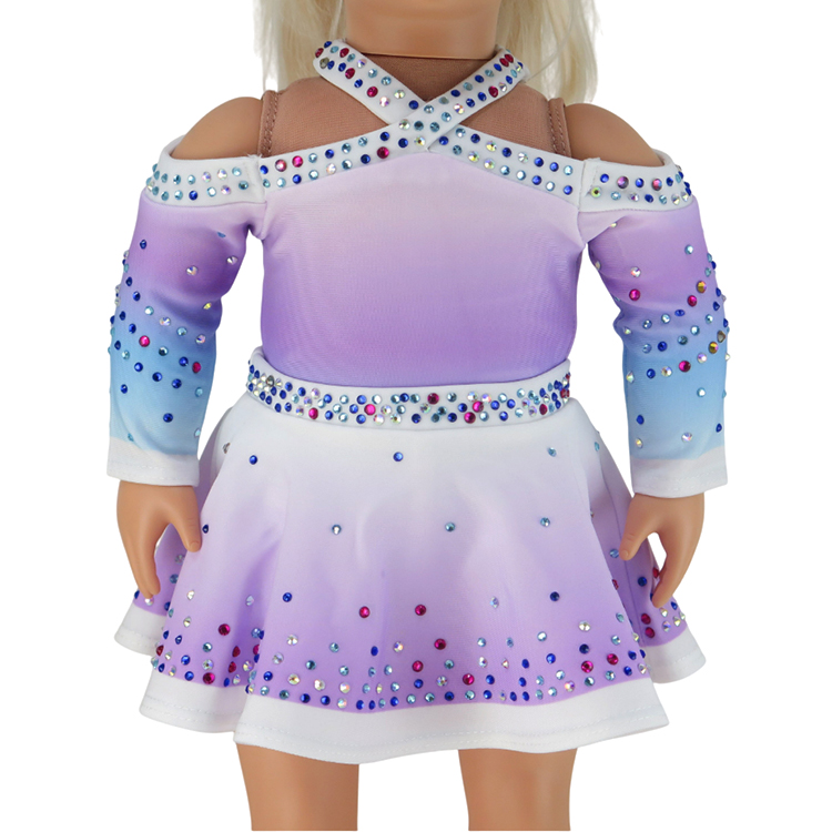 Fashion Cute Purple Blue Gradient Rhinestone Doll Cheer Costume