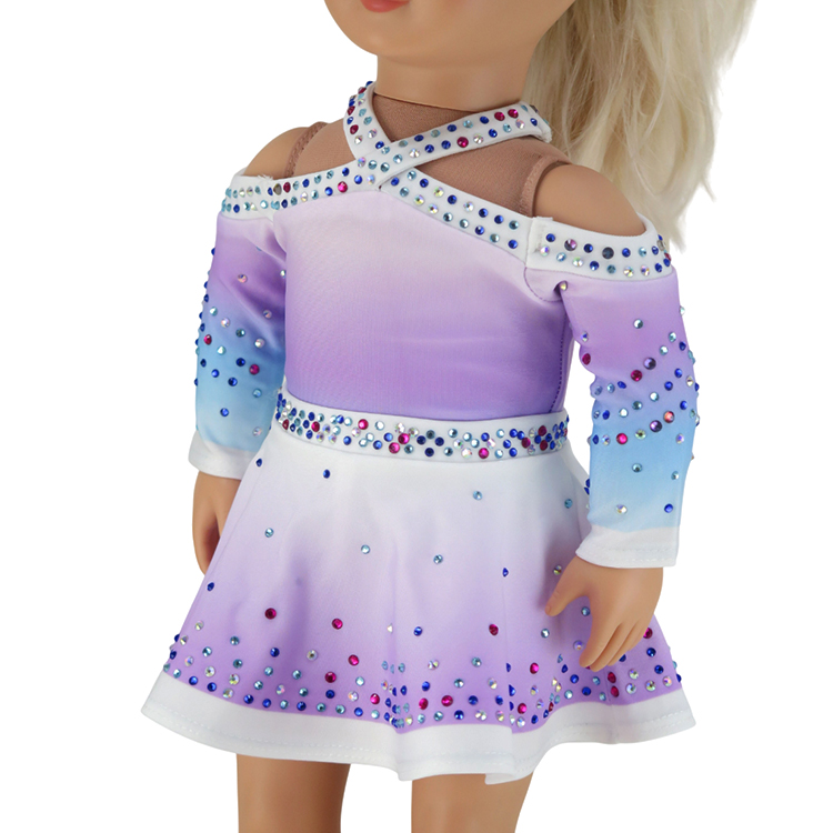 Fashion Cute Purple Blue Gradient Rhinestone Doll Cheer Costume
