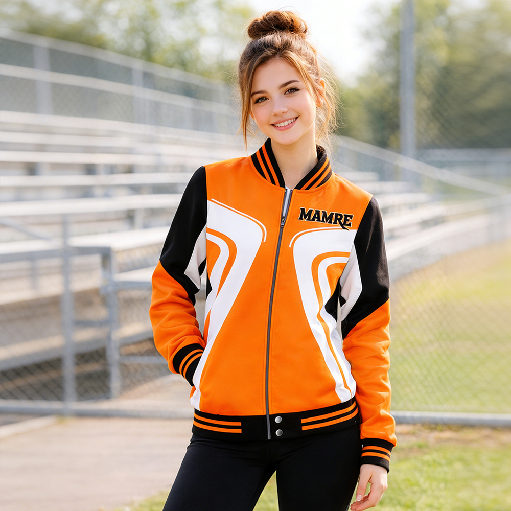 Girls Orange Black  Cheerleading Warm Up Jacket