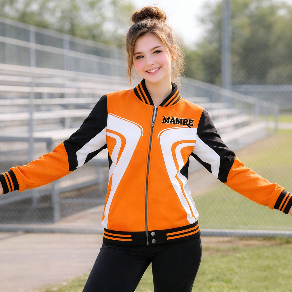 Girls Orange Black  Cheerleading Warm Up Jacket