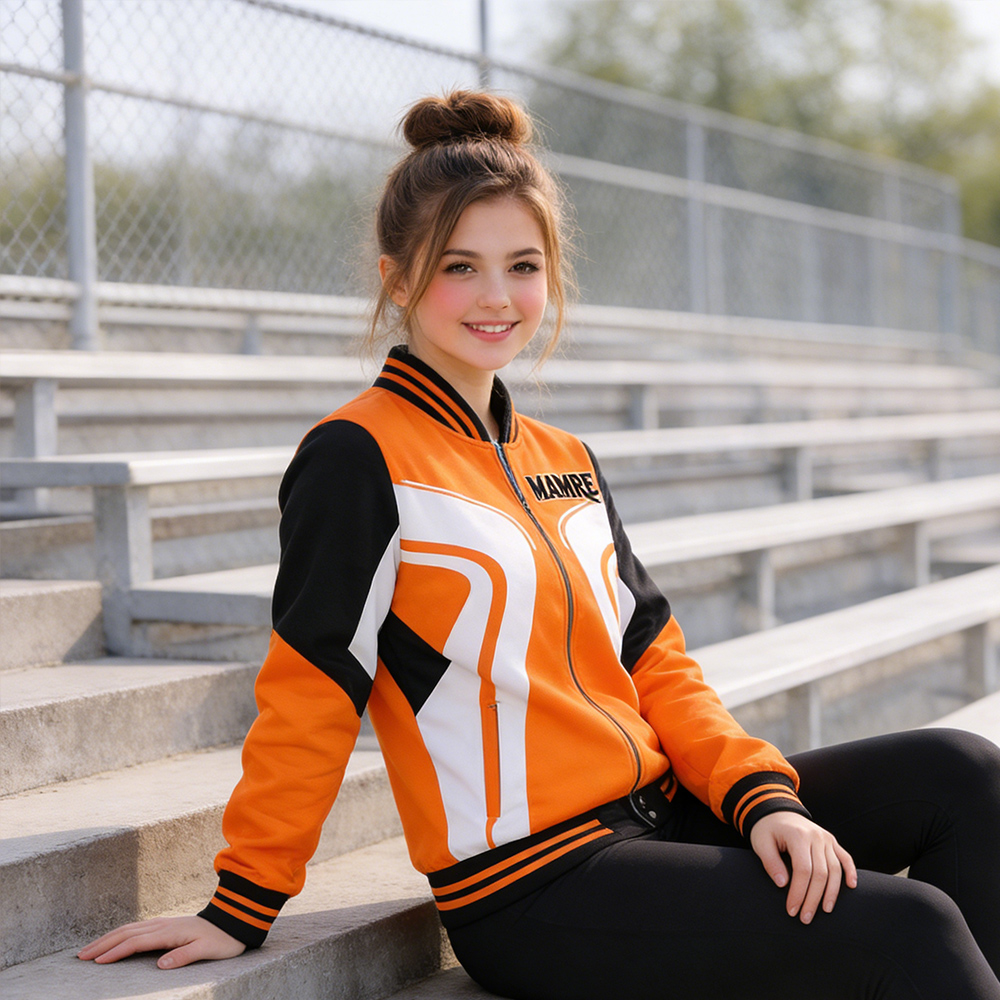 Girls Orange Black  Cheerleading Warm Up Jacket