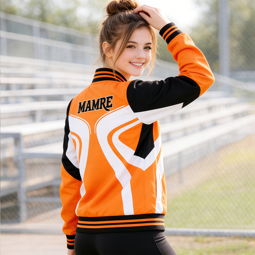 Girls Orange Black  Cheerleading Warm Up Jacket