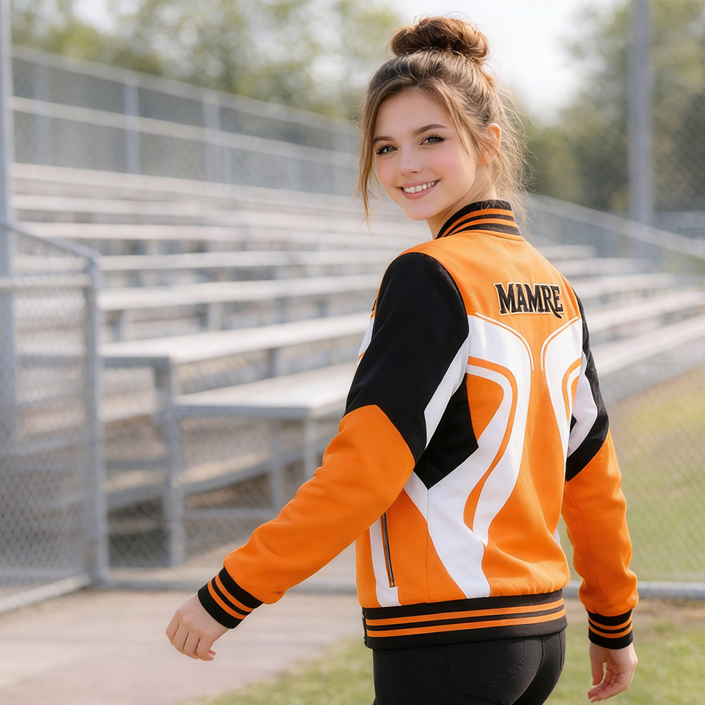 Girls Orange Black  Cheerleading Warm Up Jacket