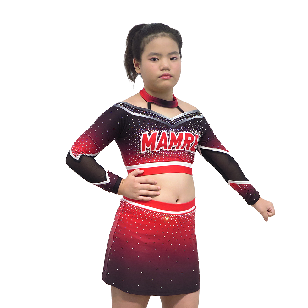 Girls Halter Cold Shoulder Rhinestone Cheerleader Outfits