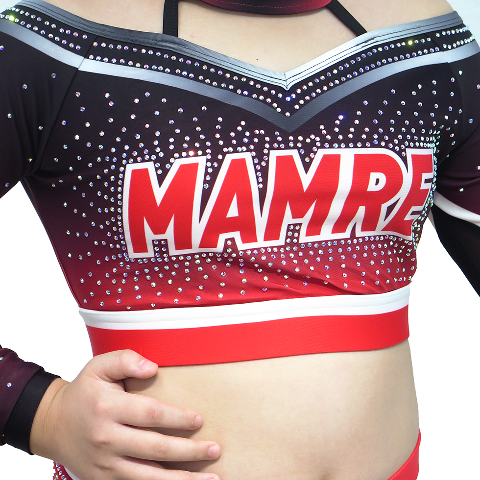 Girls Halter Cold Shoulder Rhinestone Cheerleader Outfits