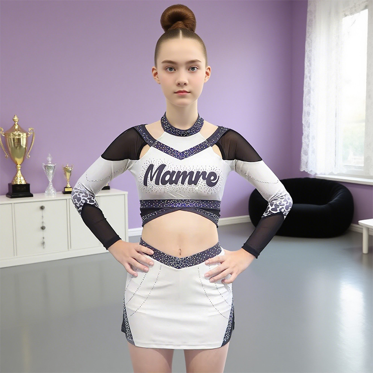 Long Sleeve Leopard Print Cheerleader Outfits with Skirt 