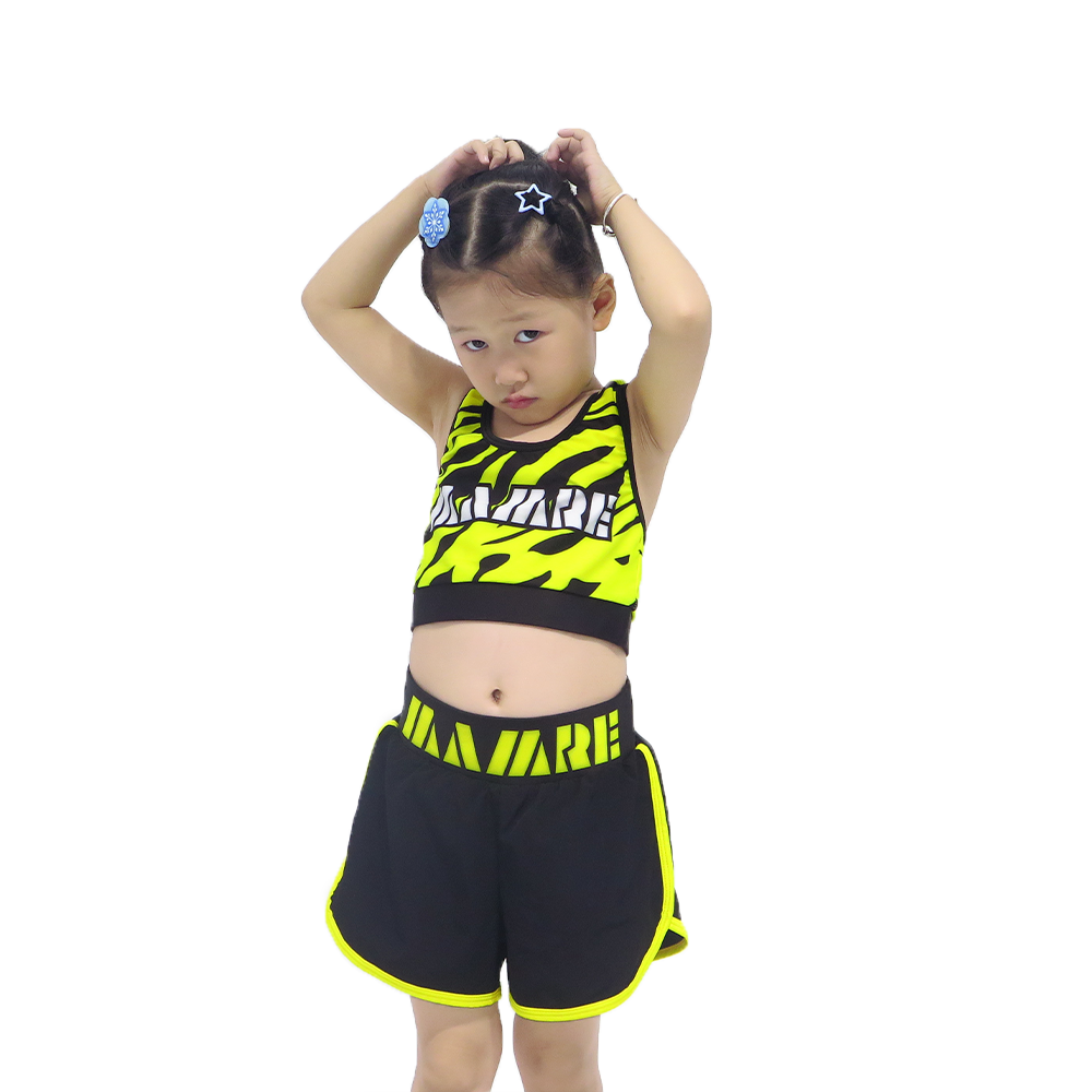 Girls Zebra Print Neon Green Cheerleading Practice Wear