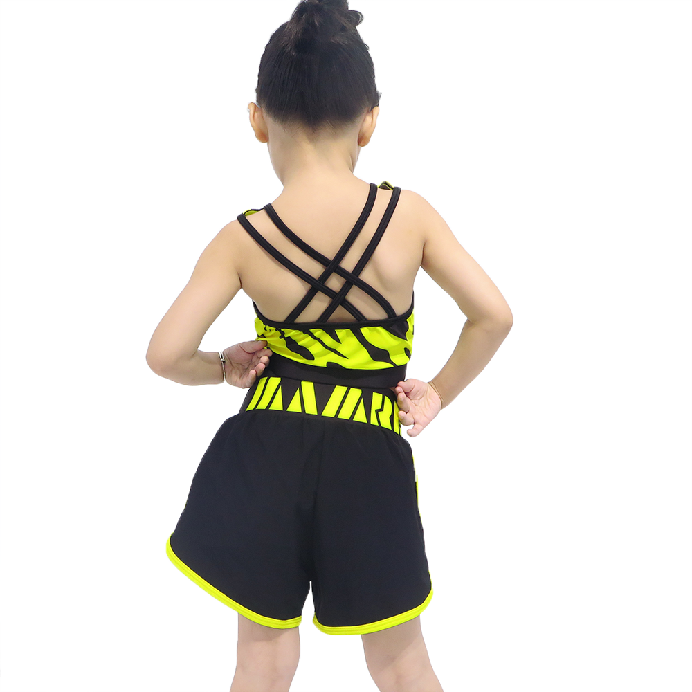 Girls Zebra Print Neon Green Cheerleading Practice Wear