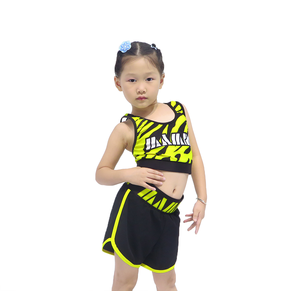 Girls Zebra Print Neon Green Cheerleading Practice Wear