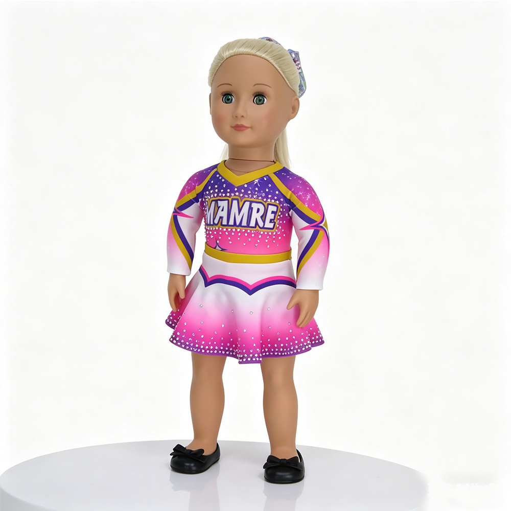 Purple Pink Gradient Sublimation Doll Clothes with Rhinestones