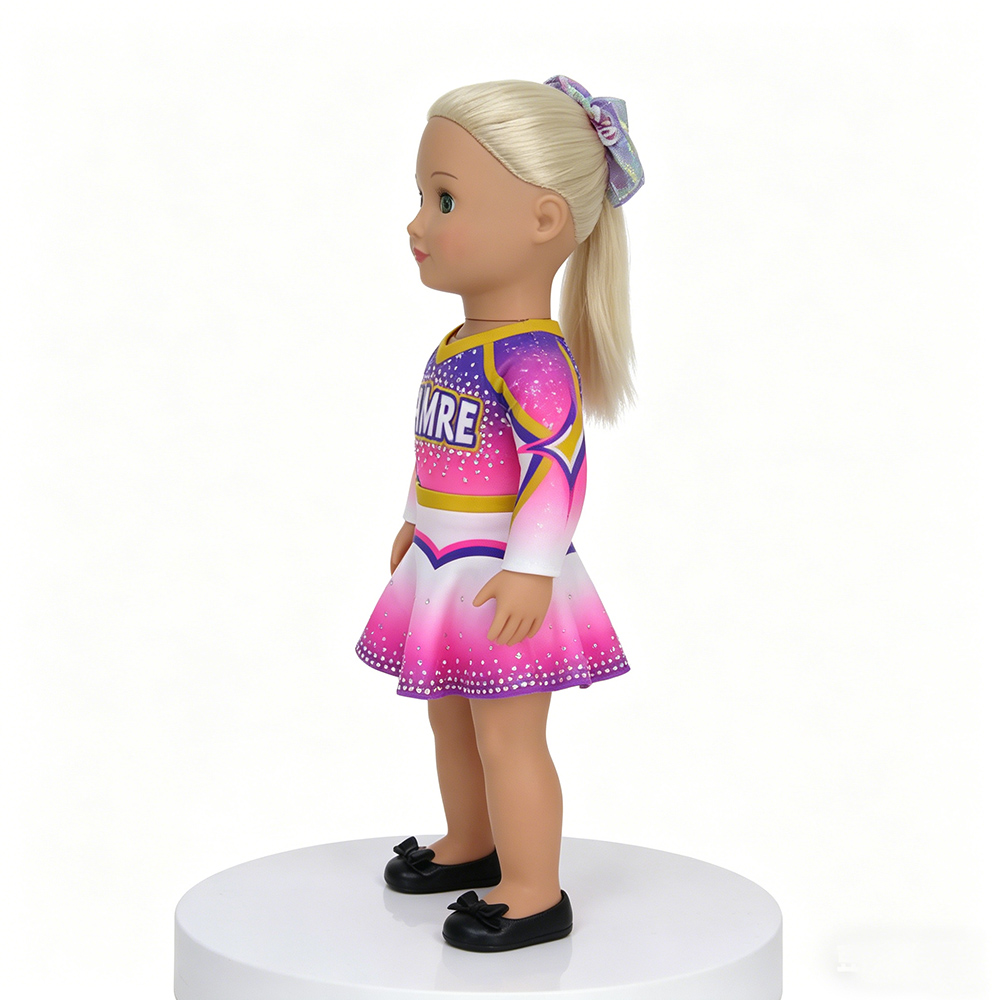 Purple Pink Gradient Sublimation Doll Clothes with Rhinestones