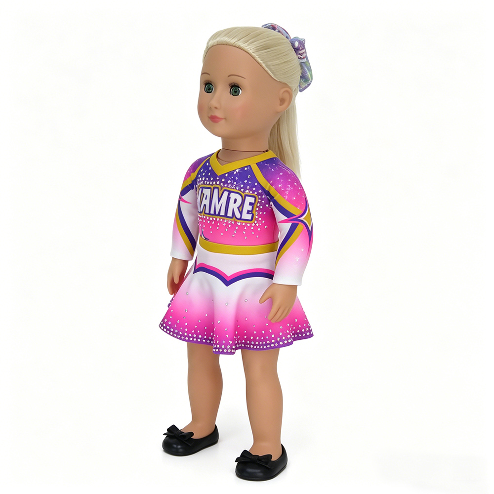 Purple Pink Gradient Sublimation Doll Clothes with Rhinestones